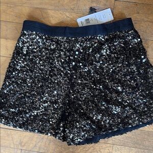 French Connection Black High Waist Sequined Shorts